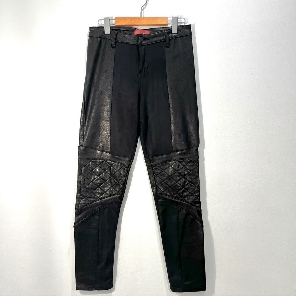 Saks Fifth Avenue Red Black High Waist Moto Utility Suede Panel Pants Zip Jeans